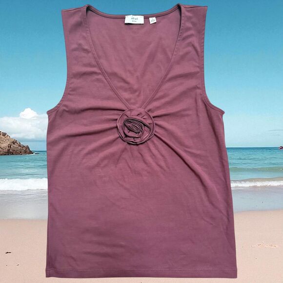 Aritzia Tops - SOLD Aritzia Wilfred GoodLux Bloom Top Plum Purple Rose Rosette Slim Fit Tank S